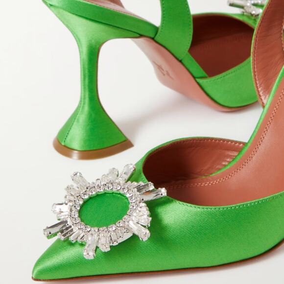 Amina Muaddi Green Begum Sling Heels - Picture 2 of 11